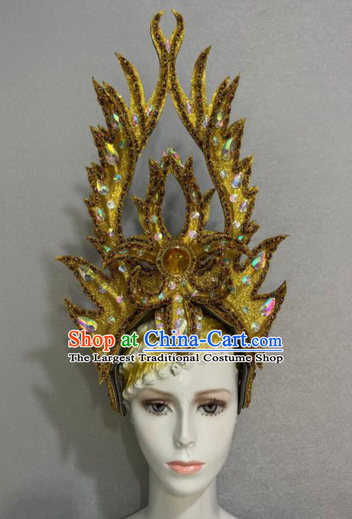 Custom Brazil Parade Golden Hat Samba Dance Hair Accessories Opening Dance Hair Crown Halloween Cosplay Headdress