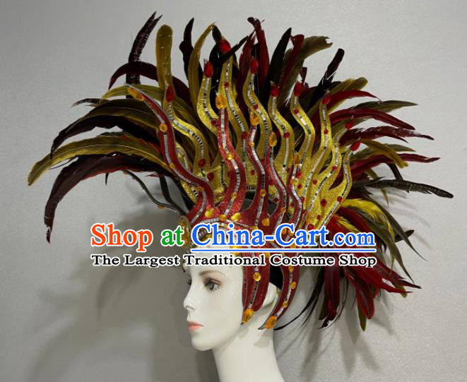 Custom Brazil Parade Giant Red Hat Samba Dance Hair Accessories Halloween Catwalks Feather Hair Crown Opening Dance Headdress