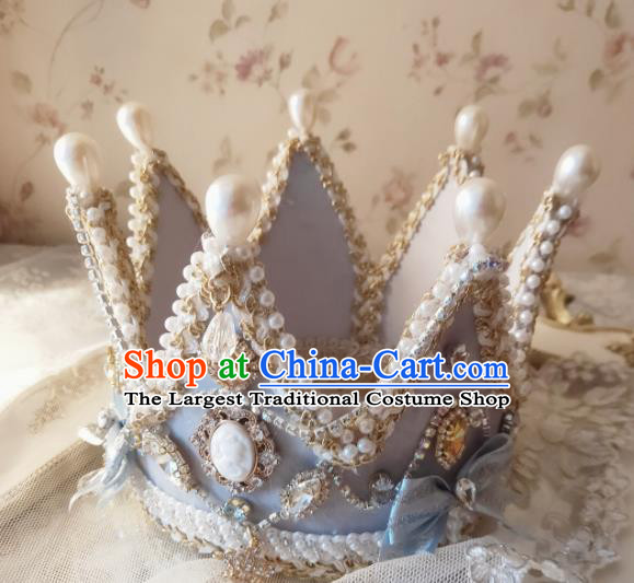 Custom European Retro Blue Royal Crown Baroque Princess Tiara Headdress Wedding Bride Hair Accessories