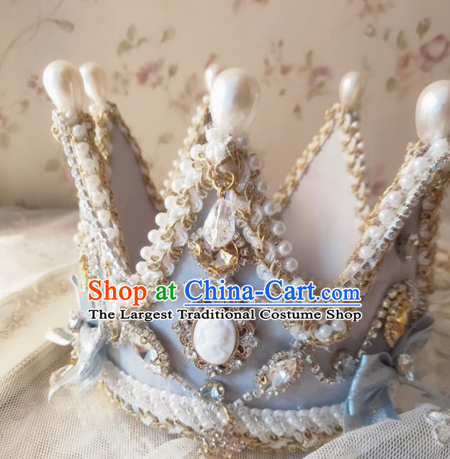 Custom European Retro Blue Royal Crown Baroque Princess Tiara Headdress Wedding Bride Hair Accessories