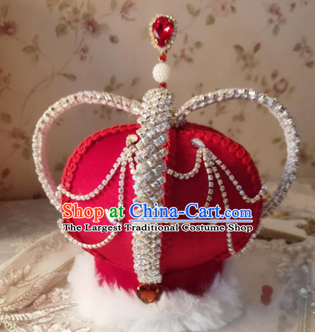 Custom Wedding Bride Hair Accessories European Queen Retro Red Royal Crown Baroque Monarchess Pearls Tiara Headdress