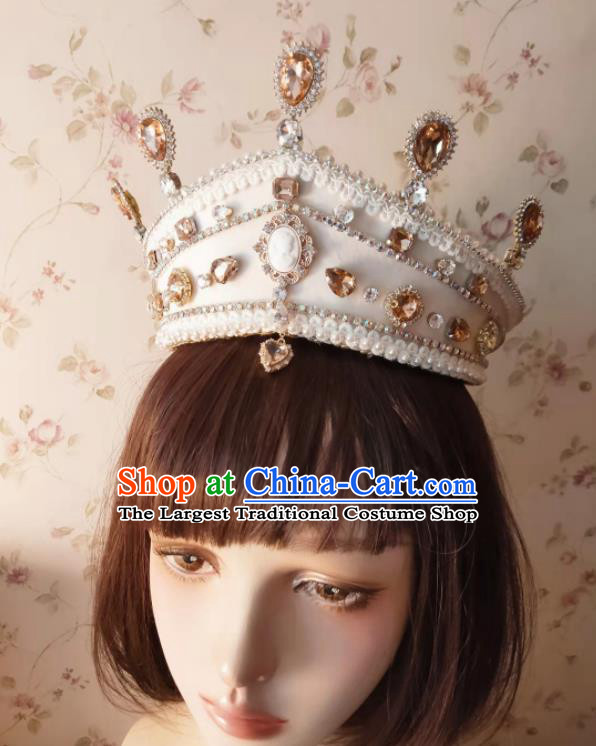 Custom Baroque Princess Crystal Tiara Headdress Wedding Bride Hair Accessories European Infanta Retro White Royal Crown
