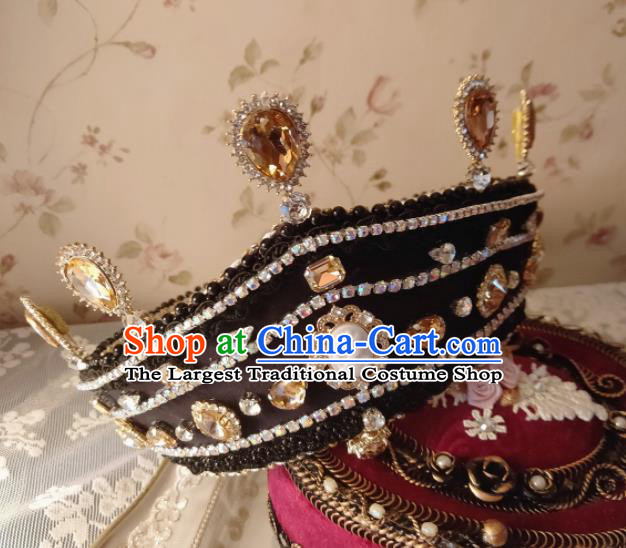 Custom European Retro Black Royal Crown Baroque Princess Crystal Tiara Headdress Wedding Infanta Hair Accessories