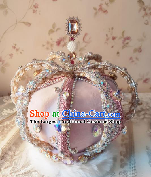 Custom Wedding Queen Hair Accessories European Monarchess Pink Royal Crown Baroque Retro Crystal Tiara Headdress