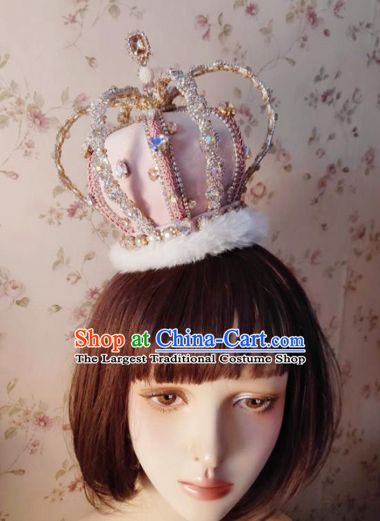 Custom Wedding Queen Hair Accessories European Monarchess Pink Royal Crown Baroque Retro Crystal Tiara Headdress
