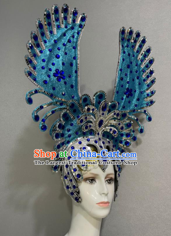 Custom Halloween Opening Dance Headdress Brazil Parade Blue Hat Samba Dance Hair Accessories Catwalks Giant Hair Crown