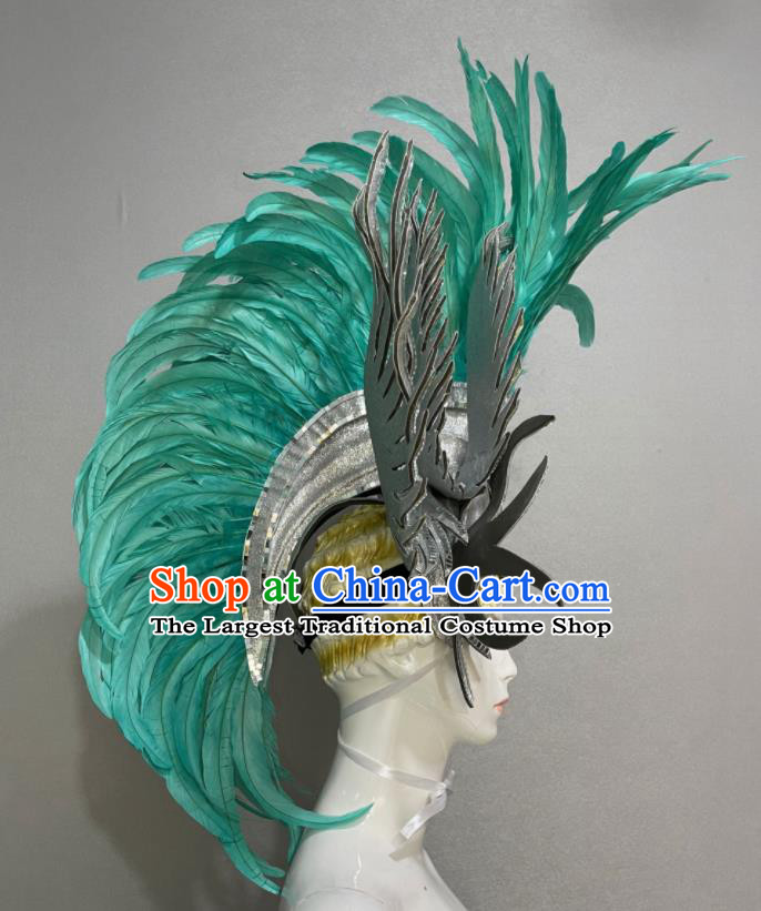 Custom Samba Dance Hair Accessories Halloween Catwalks Giant Argent Hair Crown Opening Dance Headdress Brazil Parade Green Feather Hat