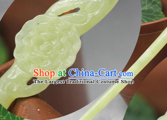 China Handmade Jade Carving Dahlia Hairpin Traditional Cheongsam Hair Accessories Ancient Princess Hair Stick