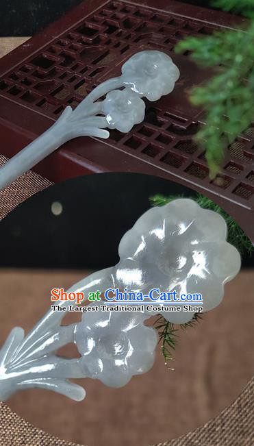 China Cheongsam Headpiece Ancient Palace Lady Hair Stick Handmade Jade Carving Hairpin Traditional Hair Accessories