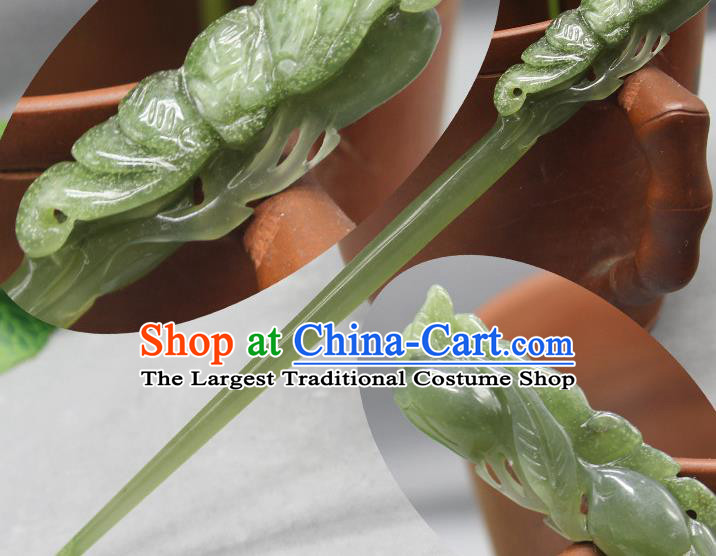 China Traditional Cheongsam Headpiece Ancient Swordswoman Hair Stick Handmade Jade Carving Butterfly Hairpin Classical Hair Accessories