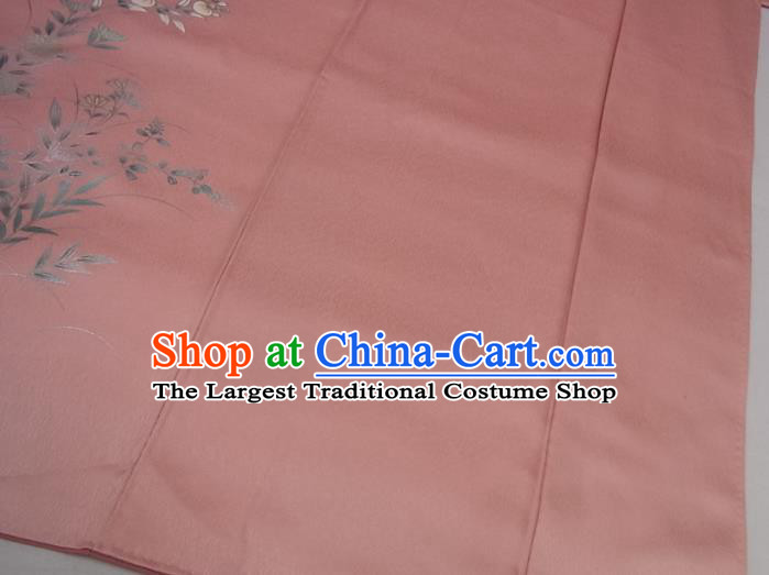 Japanese Traditional Hanabi Taikai Clothing Classical Bamboo Leaf Pattern Kimono Costume Young Woman Pink Silk Yukata Dress