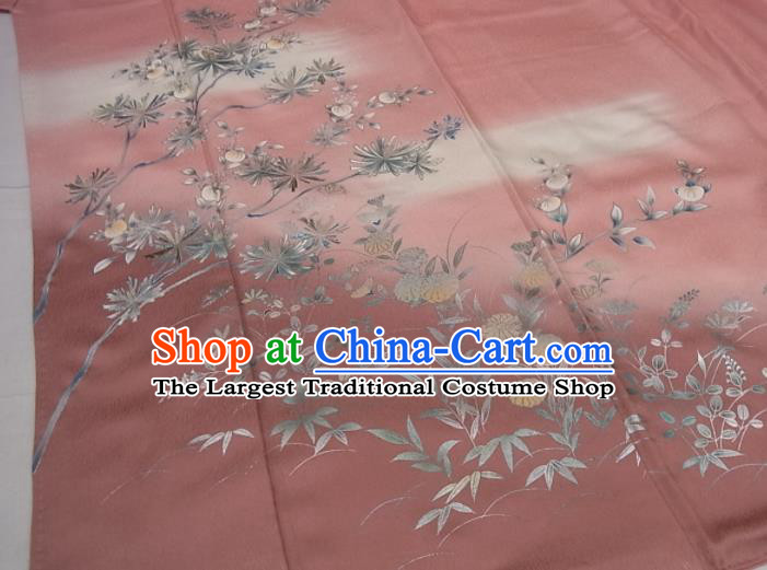 Japanese Traditional Hanabi Taikai Clothing Classical Bamboo Leaf Pattern Kimono Costume Young Woman Pink Silk Yukata Dress