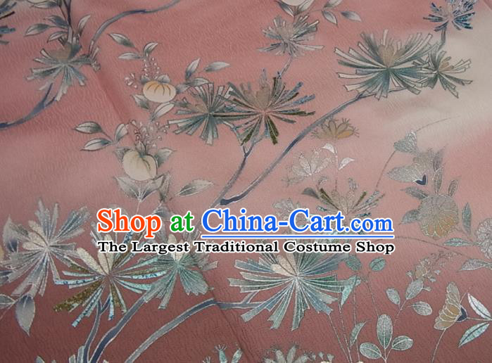 Japanese Traditional Hanabi Taikai Clothing Classical Bamboo Leaf Pattern Kimono Costume Young Woman Pink Silk Yukata Dress