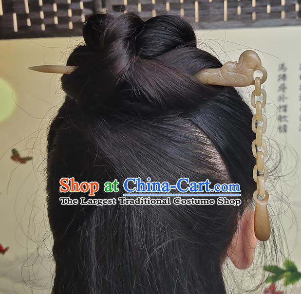 China Ancient Court Lady Tassel Hair Stick Classical Headpiece Handmade Jade Carving Hairpin Traditional Hair Accessories