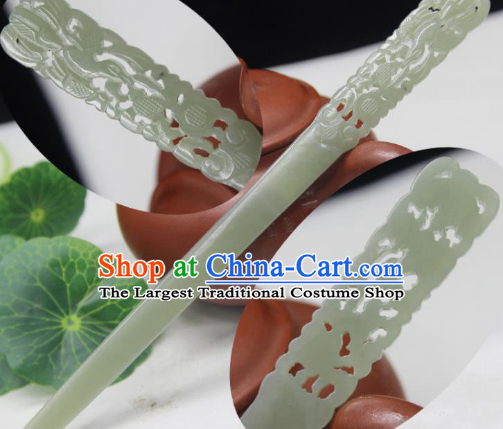 China Traditional Hair Accessories Qing Dynasty Imperial Consort Hair Stick Ancient Court Woman Headwear Handmade Jade Carving Hairpin