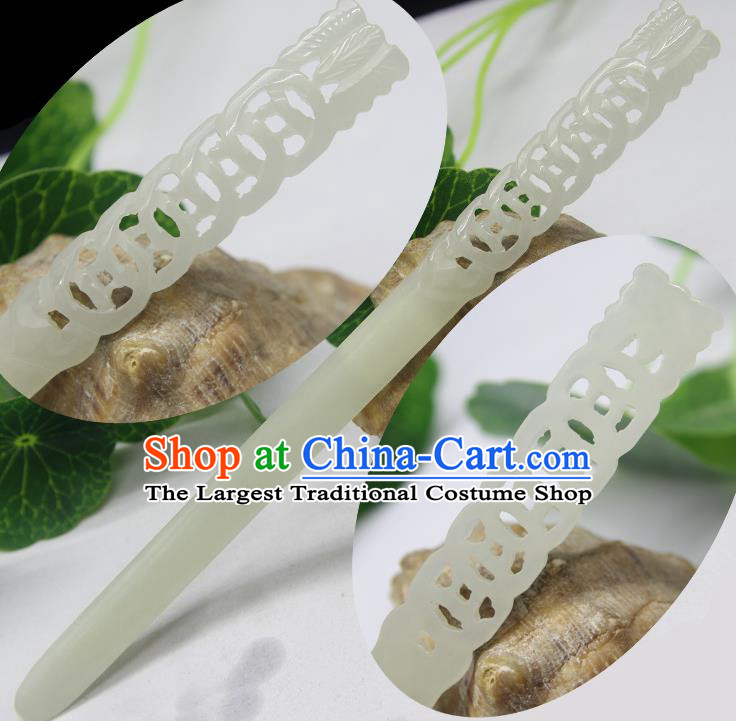 China Handmade Jade Carving Hairpin Traditional Hair Accessories Qing Dynasty Imperial Consort Hair Stick Ancient Court Woman Headwear