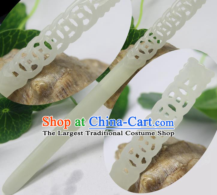China Handmade Jade Carving Hairpin Traditional Hair Accessories Qing Dynasty Imperial Consort Hair Stick Ancient Court Woman Headwear