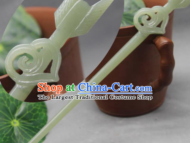 China Handmade Jade Carving Arrow Hairpin Traditional Hair Accessories Ancient Swordsman Hair Stick Classical Headpiece