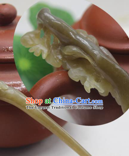 China Ancient Princess Hair Stick Han Dynasty Court Lady Headpiece Handmade Jade Carving Plum Hairpin Traditional Hanfu Hair Accessories
