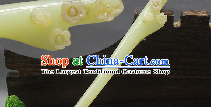 China Traditional Cheongsam Hair Accessories Women Hair Stick Classical Headpiece Handmade Jade Carving Plum Hairpin