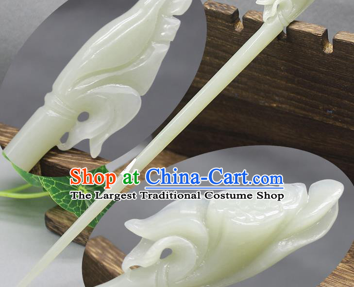 China Handmade Jade Carving Mangnolia Hairpin Traditional Cheongsam Hair Accessories Women Hair Stick Classical Headpiece