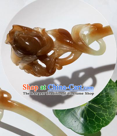 China Handmade Carving Mangnolia Hairpin Traditional Cheongsam Hair Accessories Women Hair Stick Classical Jade Headpiece
