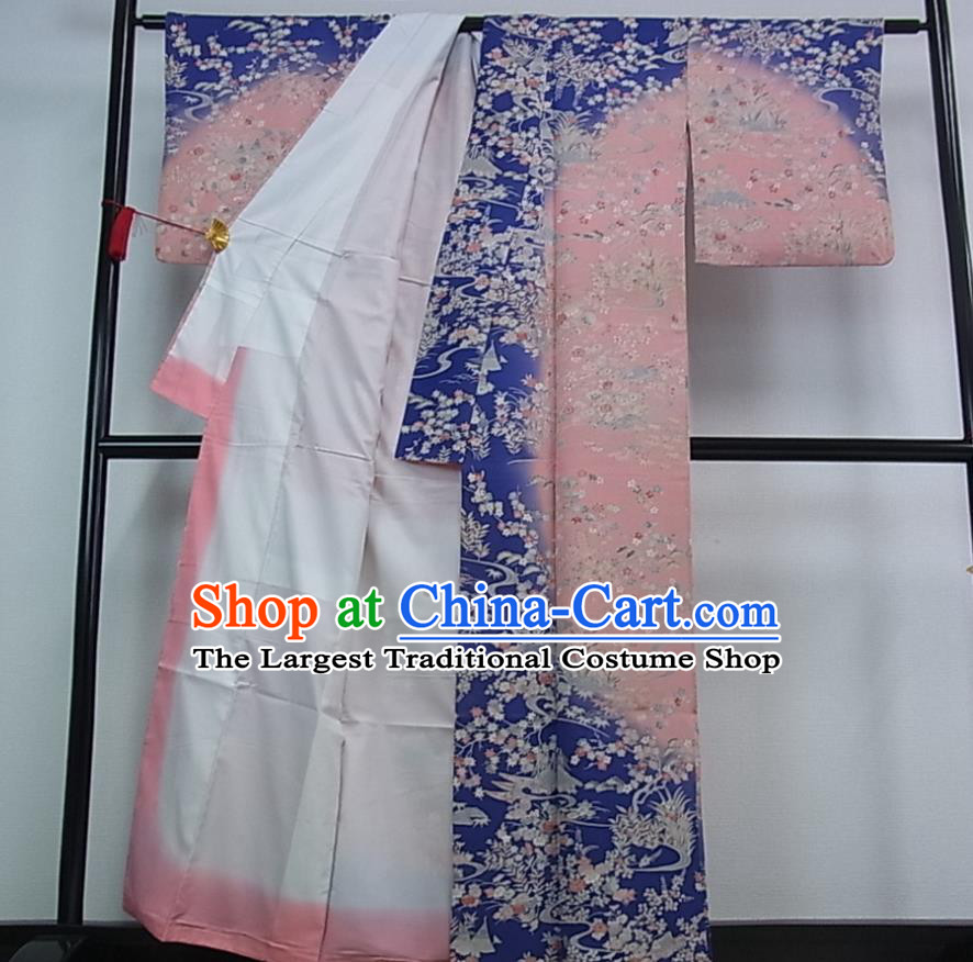 Japanese Young Woman Pink Silk Yukata Dress Traditional Hanabi Taikai Clothing Classical Orchids Pattern Kimono Costume