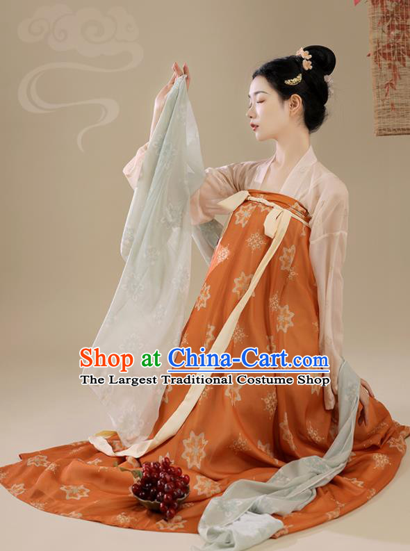 China Ancient Palace Beauty Clothing Tang Dynasty Garment Costumes Traditional Court Hanfu Dress Apparels