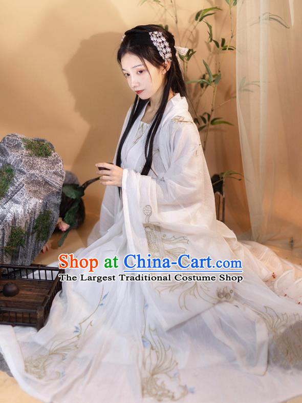 China Ancient Palace Princess Clothing Tang Dynasty Garment Costumes Traditional Court Empress White Hanfu Dress Apparels