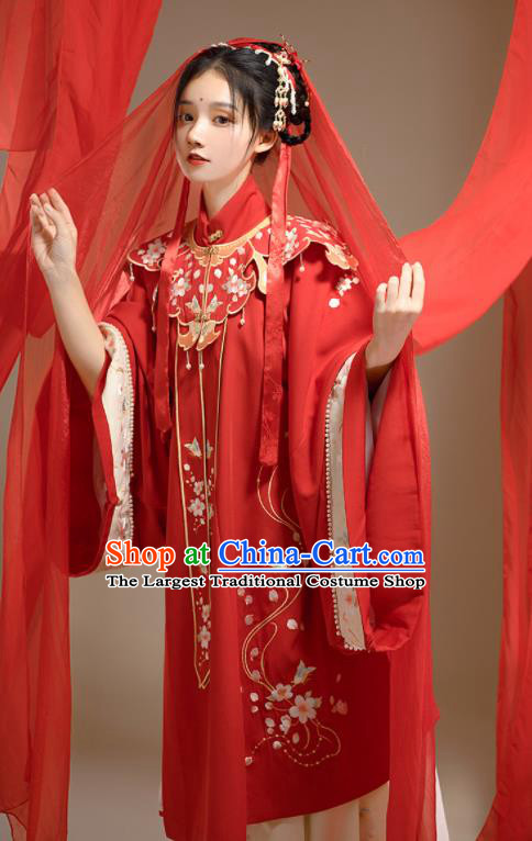 China Traditional Wedding Red Hanfu Dress Attire Ancient Princess Clothing Ming Dynasty Bride Garment Costumes for Women