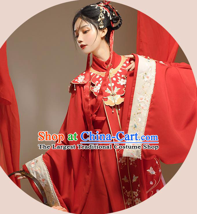 China Traditional Wedding Red Hanfu Dress Attire Ancient Princess Clothing Ming Dynasty Bride Garment Costumes for Women
