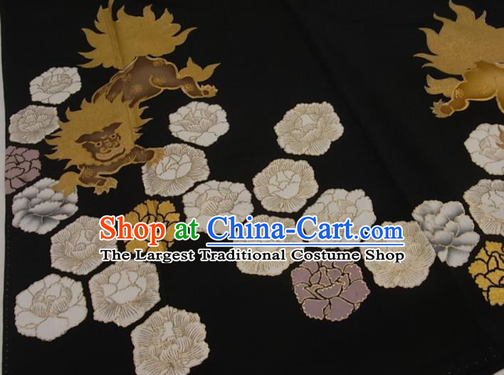 Japan Classical Lion Pattern Black Yukata Robe Male Garment Costume Traditional Tsukesage Kimono Clothing