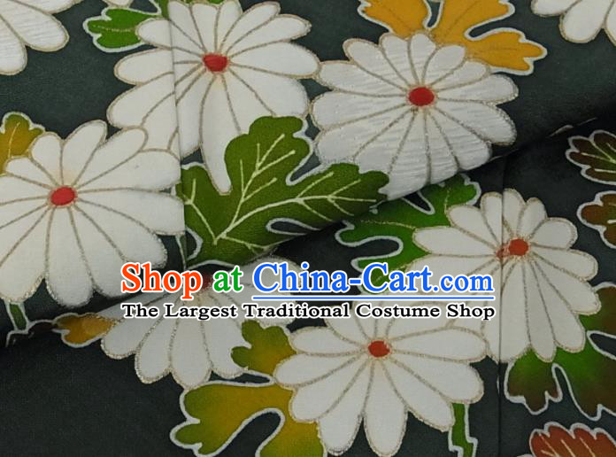 Japanese Traditional Ceremony Clothing Classical Chrysanthemum Pattern Tsukesage Kimono Costume Noble Woman Deep Green Yukata Dress