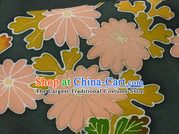 Japanese Traditional Ceremony Clothing Classical Chrysanthemum Pattern Tsukesage Kimono Costume Noble Woman Deep Green Yukata Dress