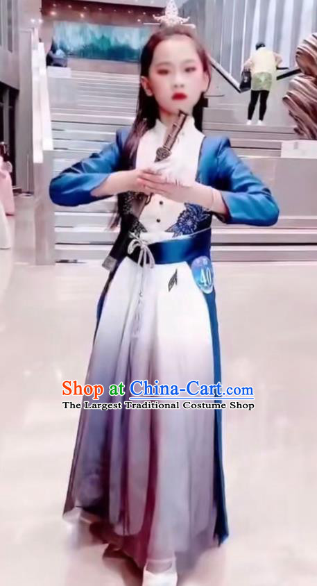 Chinese Martial Arts Garment Costume Children Kung Fu Outfits Stage Performance Fashion Girl Catwalk Show Clothing