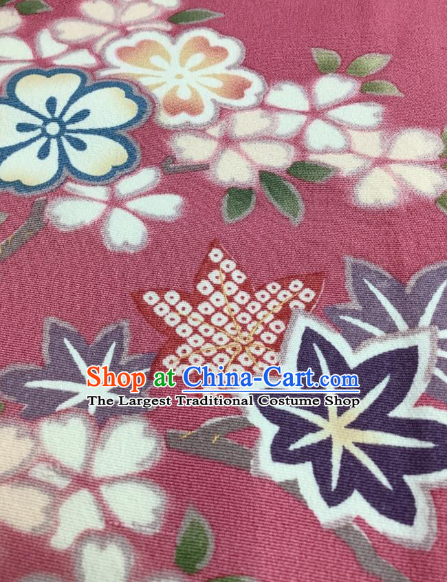 Japanese Classical Flowers Pattern Furisode Kimono Costume Young Lady Pink Silk Yukata Dress Traditional Court Queen Clothing