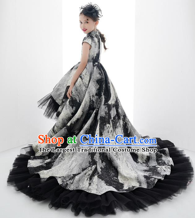 Custom Modern Dance Clothing Girl Catwalks Garment Costumes Stage Show Black Veil Trailing Full Dress Children Princess Fashion