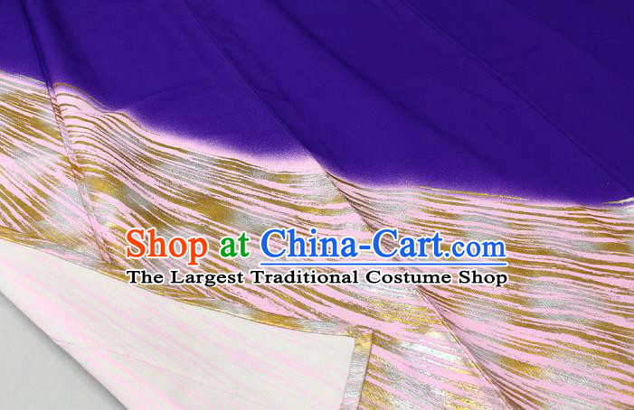 Japanese Classical Golden Pattern Tsukesage Kimono Costume Elderly Woman Purple Yukata Dress Traditional Festival Clothing