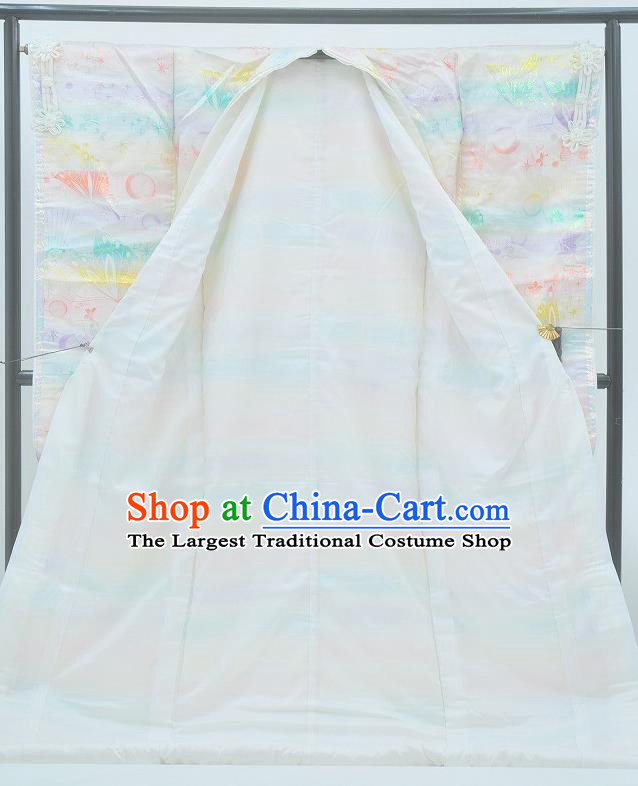 Japanese Traditional Wedding Bride Clothing Classical Butterfly Pattern Uchikake Kimono Costume Young Woman White Silk Yukata Dress