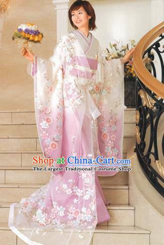 Japanese Court Princess Pink Silk Yukata Dress Traditional Wedding Bride Clothing Classical Embroidered Phoenix Pattern Uchikake Kimono Costume