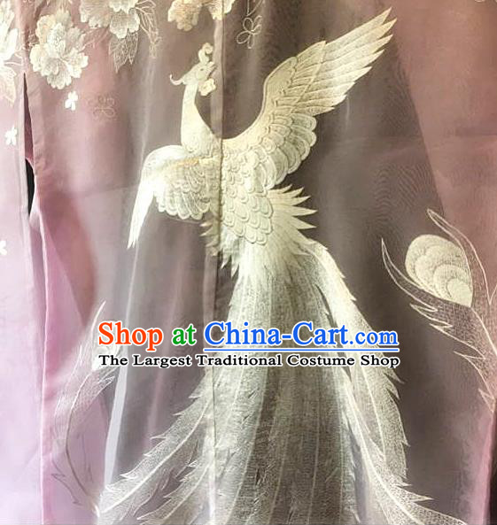 Japanese Court Princess Pink Silk Yukata Dress Traditional Wedding Bride Clothing Classical Embroidered Phoenix Pattern Uchikake Kimono Costume