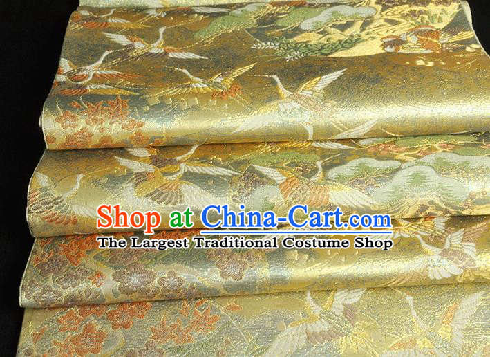 Japanese Traditional Yukata Robe Girdle Accessories Classical Cranes Plum Pattern Golden Brocade Belt Handmade Kimono Nishijin Waistband