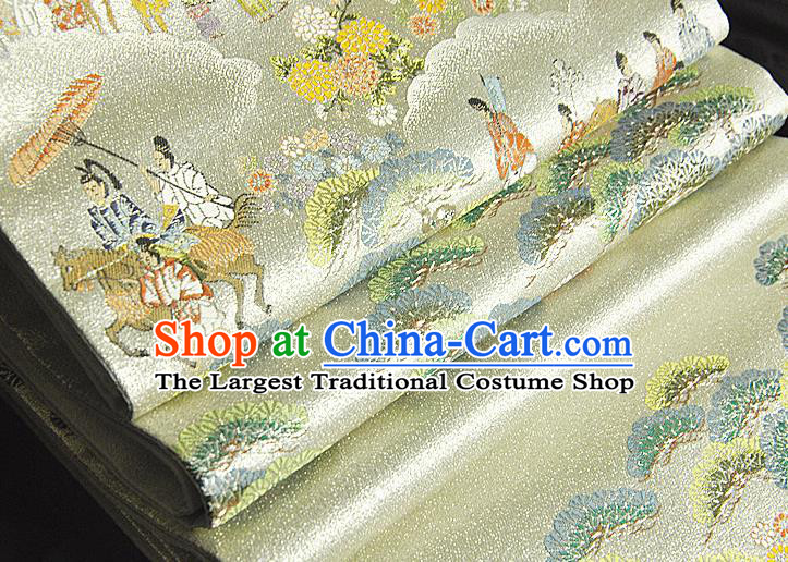 Japanese Handmade Kimono Nishijin Waistband Traditional Yukata Robe Girdle Accessories Classical Heian Pattern Light Golden Brocade Belt