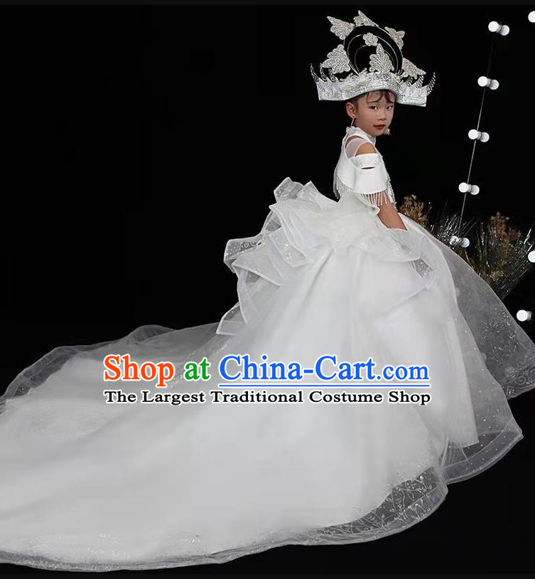 Custom Modern Dance Formal Clothing Girl Catwalks Garment Costumes Stage Show White Veil Dress Baroque Princess Fashion