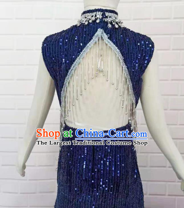 Custom Cosplay Mermaid Clothing Girl Catwalks Garment Costumes Stage Show Navy Fishtail Full Dress Modern Dance Fashion
