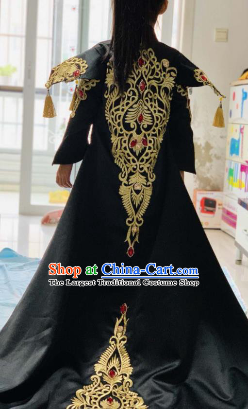 Chinese Baby Compere Garment Costume Children Model Attire Stage Performance Fashion Clothing Girl Catwalk Show Black Dress