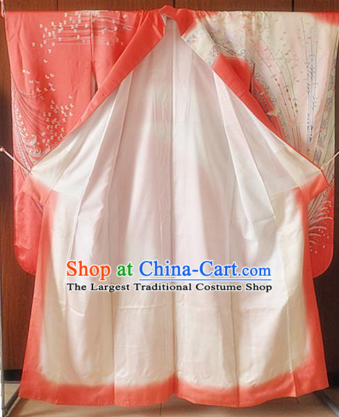 Japanese Traditional Court Princess Clothing Classical Butterfly Pattern Furisode Kimono Costume Wedding Bride Pink Yukata Dress