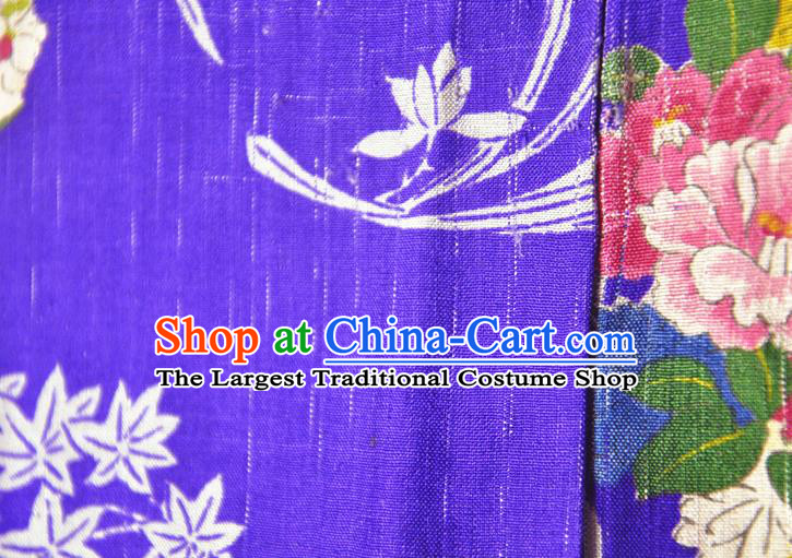 Japan Traditional Warrior Purple Silk Kimono Clothing Classical Hydrangea Pattern Haori Jacket Male Outer Garment Costume
