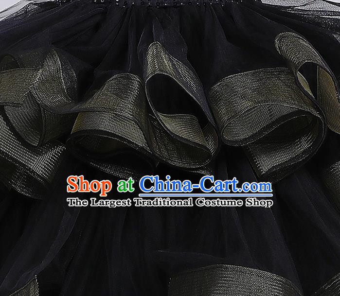 Custom Girl Catwalks Garment Costume Stage Show Black Trailing Full Dress Children Princess Fashion Modern Dance Clothing