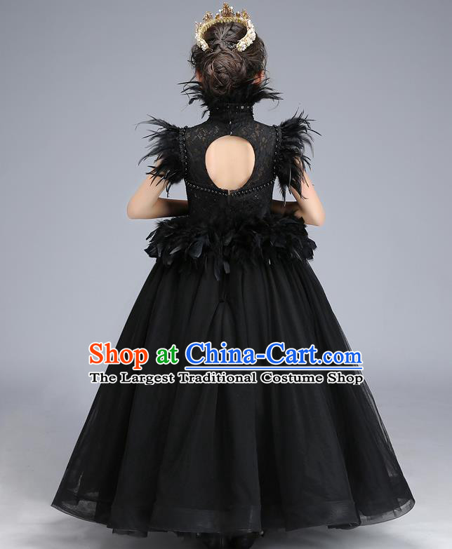 Custom Modern Dance Clothing Girl Catwalks Garment Costume Stage Show Black Feather Lace Full Dress Baroque Princess Fashion